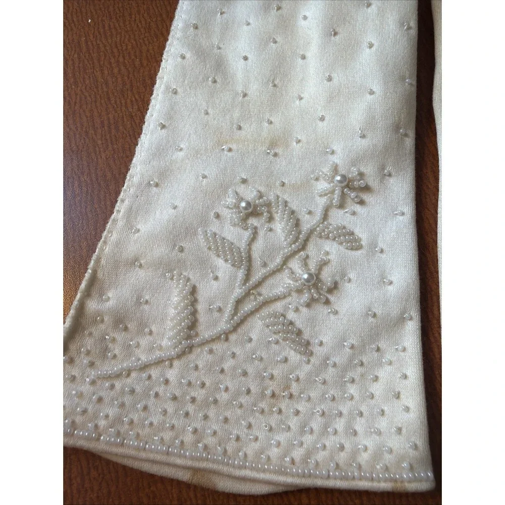 Vtg Ivory Simplex 100% Cotton Gloves Size 7 Beaded